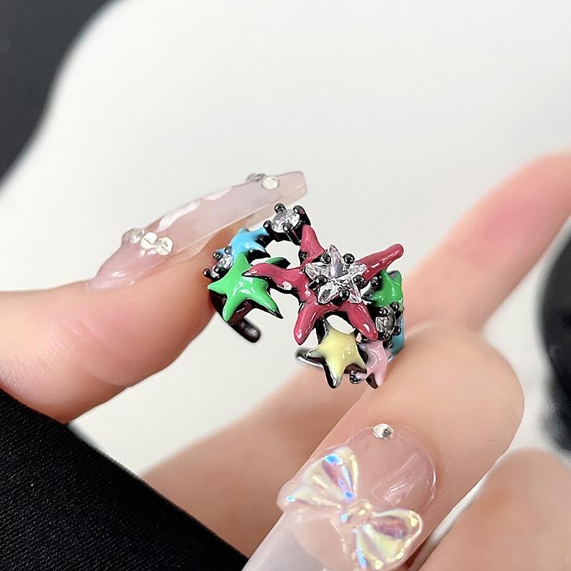 Fashion Y2K Open Rings Punk Finger Bands Rings Adjustable Colorful Five Point Stars Knuckles Rings Statement Jewelry