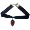 Gothic Geometric Oval Glass Crystal Vampire Bat Pattern Pendant Black Velvet Necklace for Women Halloween Party Jewelry Gifts