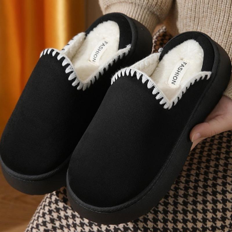 Fashion Winter Plush Platform Slippers Women Men Large Size Home Fashion Elegant Casual House Footwear