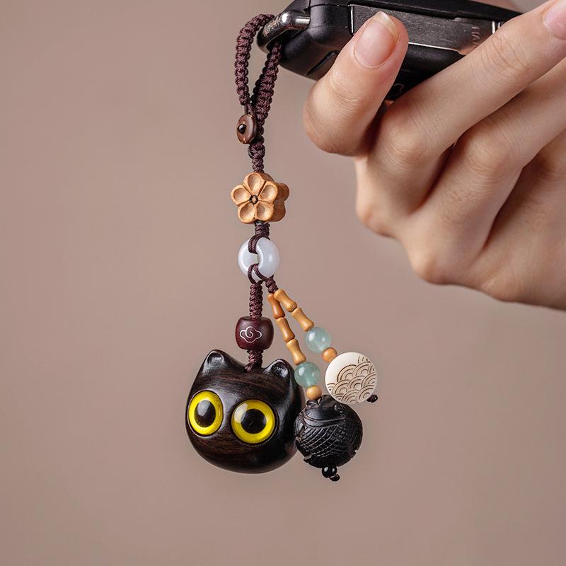 Ebenholz Katze Schlüsselanhänger: Niedliches Ornament für Männer & Frauen - Kreatives Geschenk