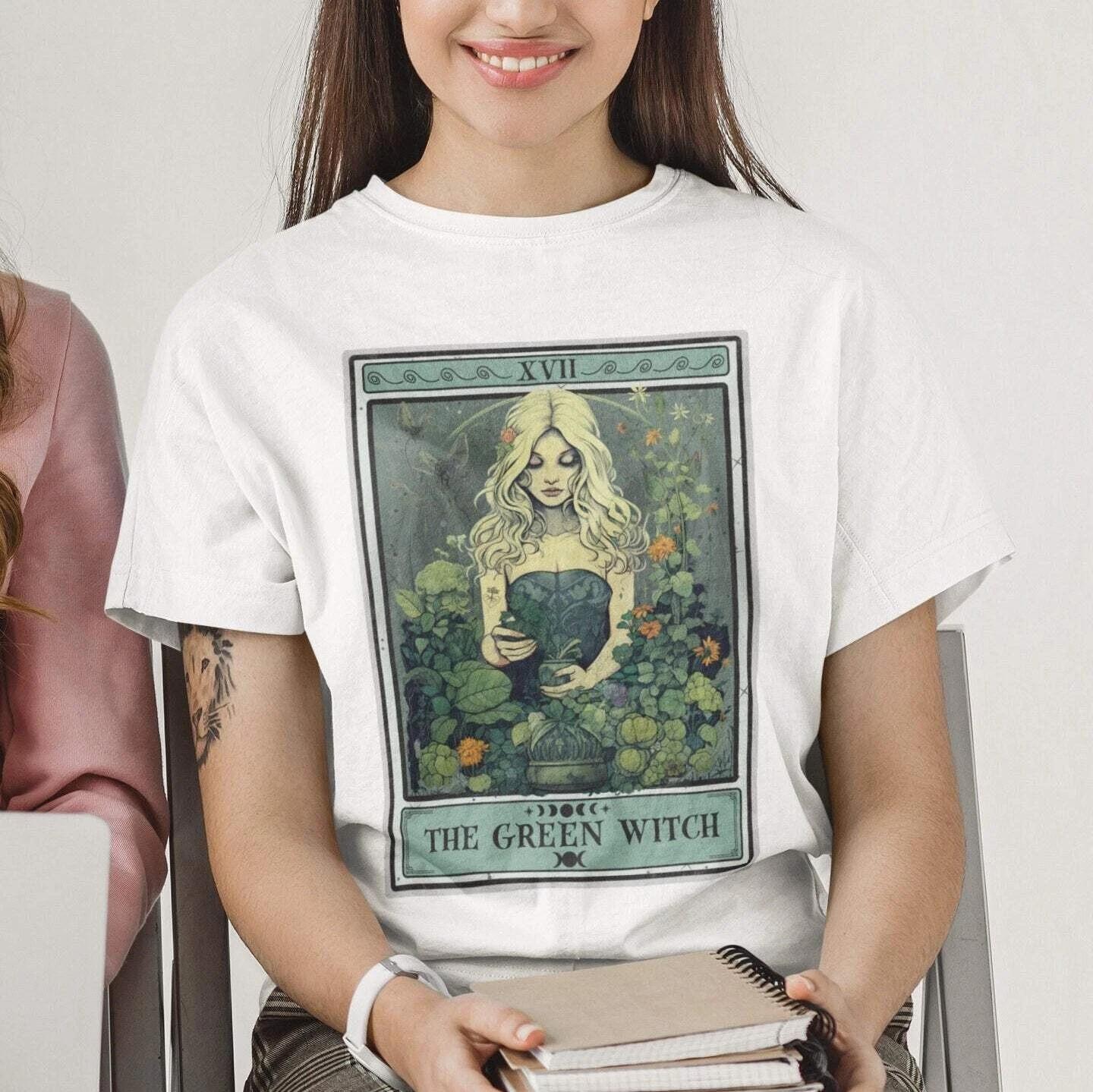 The Green Witch Tarot Card Shirt, Witchy Plant Lover XL