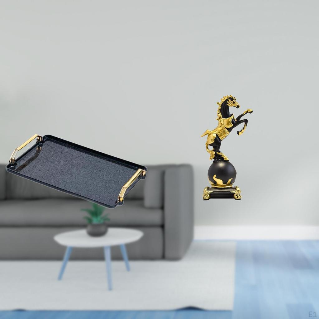 Elegant Rectangular Serving Tray with Modern Horse Figurine Centerpiece for Home Hotel Bar Snack