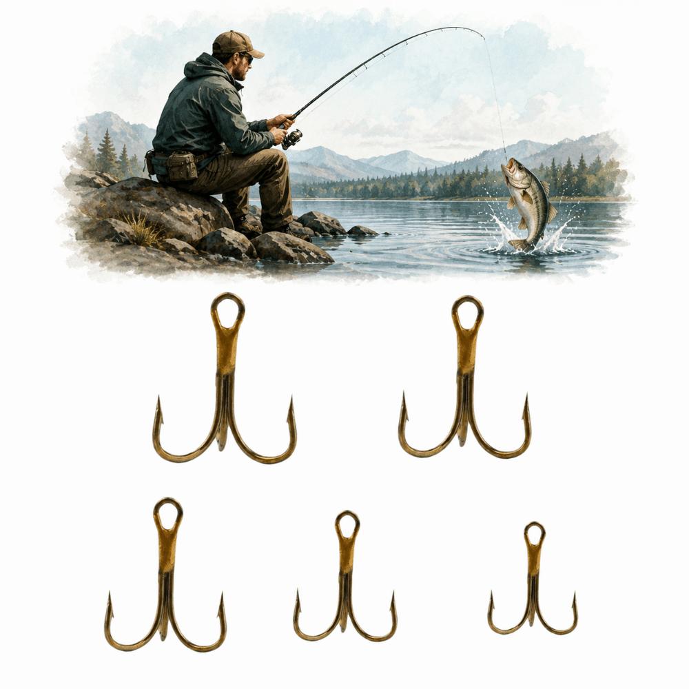 50PCS Strong Sharp Fishing Treble Hook Round Bend Triple Fishing Hook Freshwater Environments