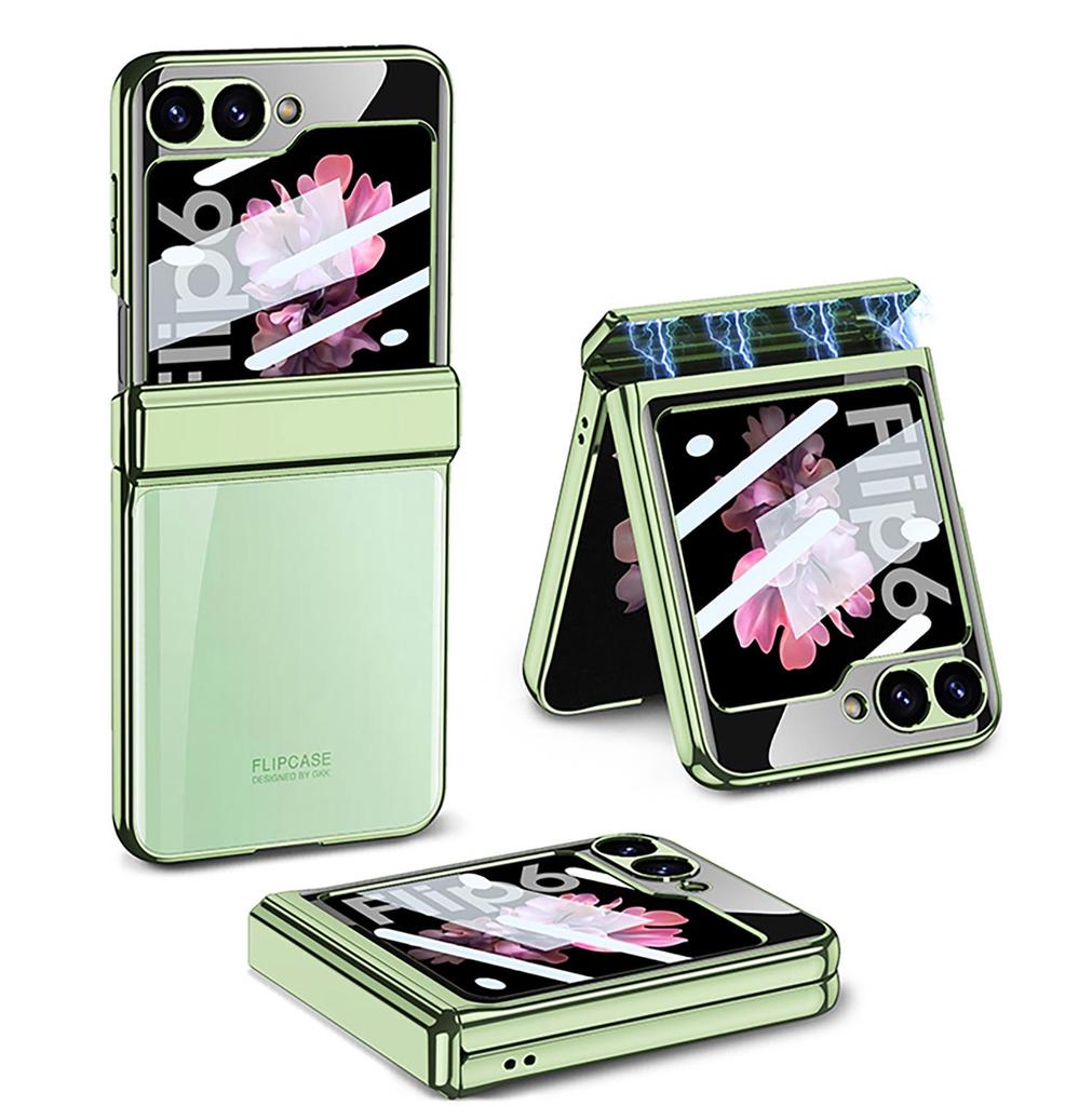 Samsung Z Flip6 Full Wrap Transparent Electroplated Magnetic Hinge Case