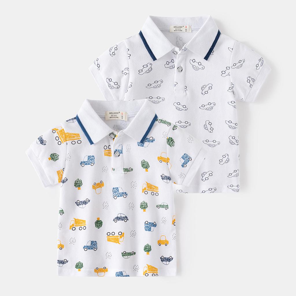 Boys Polo Shirt Short Sleeve Printed Lightweight Collared T Shirt Casual Summer Top Fashion Clothing for Toddler and Kids