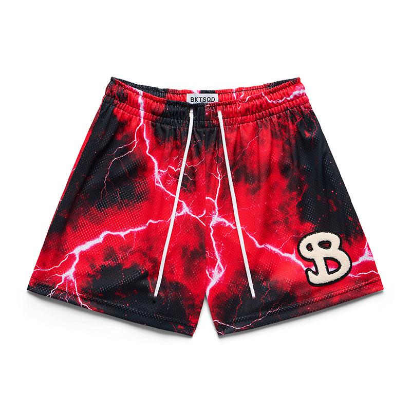 

Мужские быстросохнущие сетчатые шорты для бега и плавания American BKTSQD - Дышащие, четырехточечный дизайн для фитнеса и пляжных мероприятий Extra Large красный