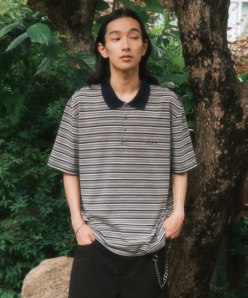 BIG UNION Striped Polo Shirt (Navy)