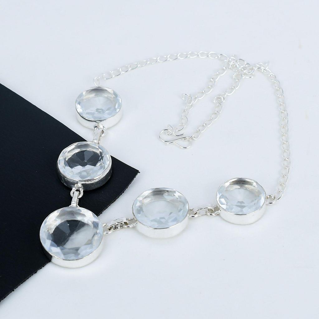 Amazing White Topaz Gemstone Handmade 925 Sterling Silver Necklace, White Topaz Silver Necklace For Wife, Unisex Necklace Birthday Gift