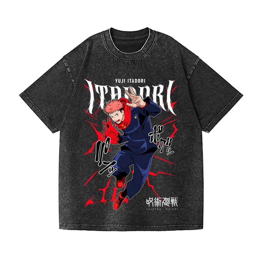 

Jujutsu Kaisen Yuji Itadori Vintage Wash Design T-Shirt High-quality Streetwear Is Suitable for Both Men Women 3XL