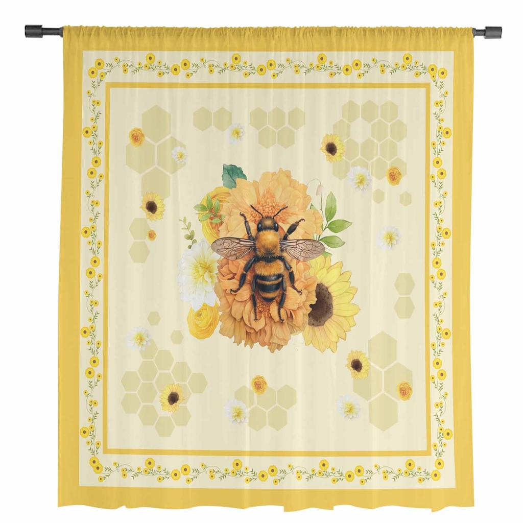 Blume Biene Tier Bienenstock Gelb Transparente Vorhänge zur Wohnzimmerdekoration Fenstervorhänge für die Küche Tüll Voile Organza Vorhänge