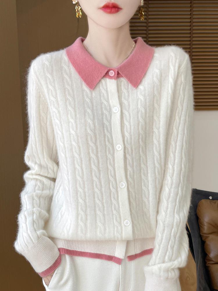 Women's Autumn Knitted Wool Cardigan with Doll Collar – High-End Fashion Sweater Coat