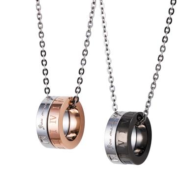 Pair Necklace Surgical Stainless Steel 316L Cubic Zirconia Allergy Free Message Pi Pink Black [White Clover] + & 4SUP100GO&4SUP100BK