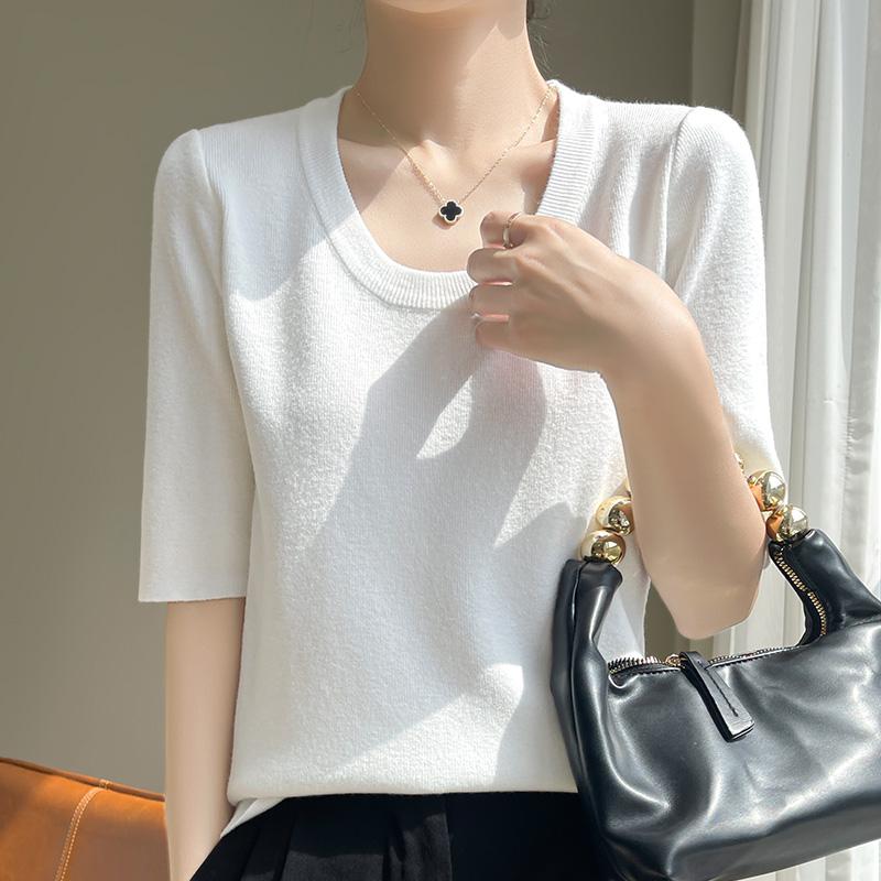 Women Knit T-shirt MODERN NEW SAGA Summer Knitted Shirt Short Sleeve Tees O-neck Pullover Knit Tops