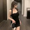 Summer New Hot Girl Sexy Halter Camisole Dress for Women, Korean Style Design Pleated Slimming Bodycon Skirt Trendy