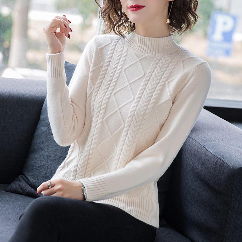 Herfst Winter Nieuwe Pullover Trui Dames Losse Koreaanse Mock Neck Dik Gebreide Top Dames Lente Truien