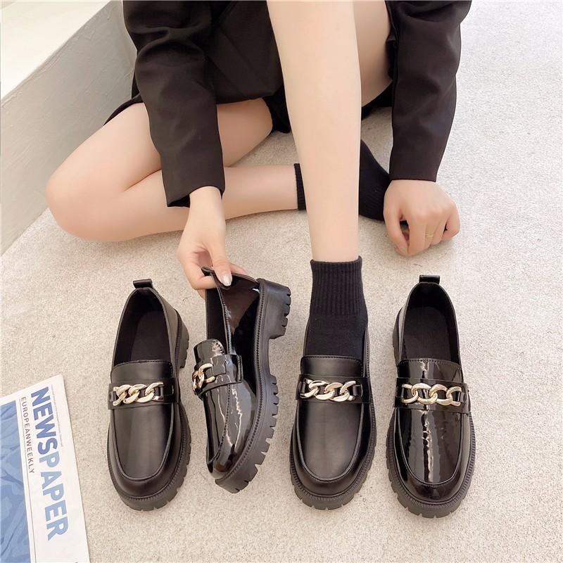 One Pedal Women's Shoes Small Leather Shoes Women's British Style Platform Spring and Autumn Loafers In One Pedal Four Seasons Single Shoes