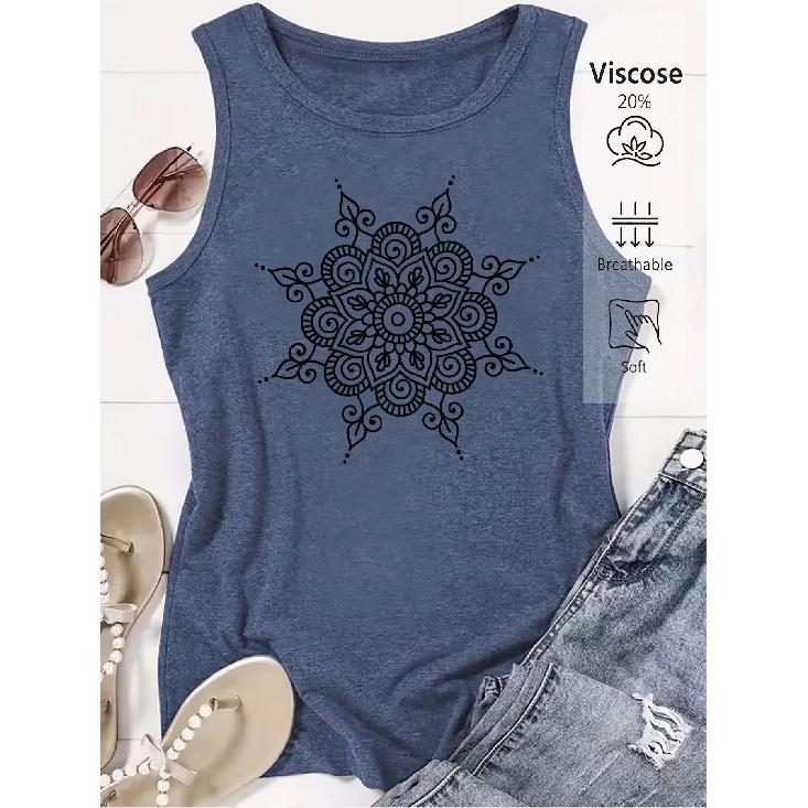 Elegant Vest for Women Mandala Pattern Printed Casual Loose Summer Vest Fashionable and Elegant Tops for Commuting, Vacation, and Everyday Wear In a