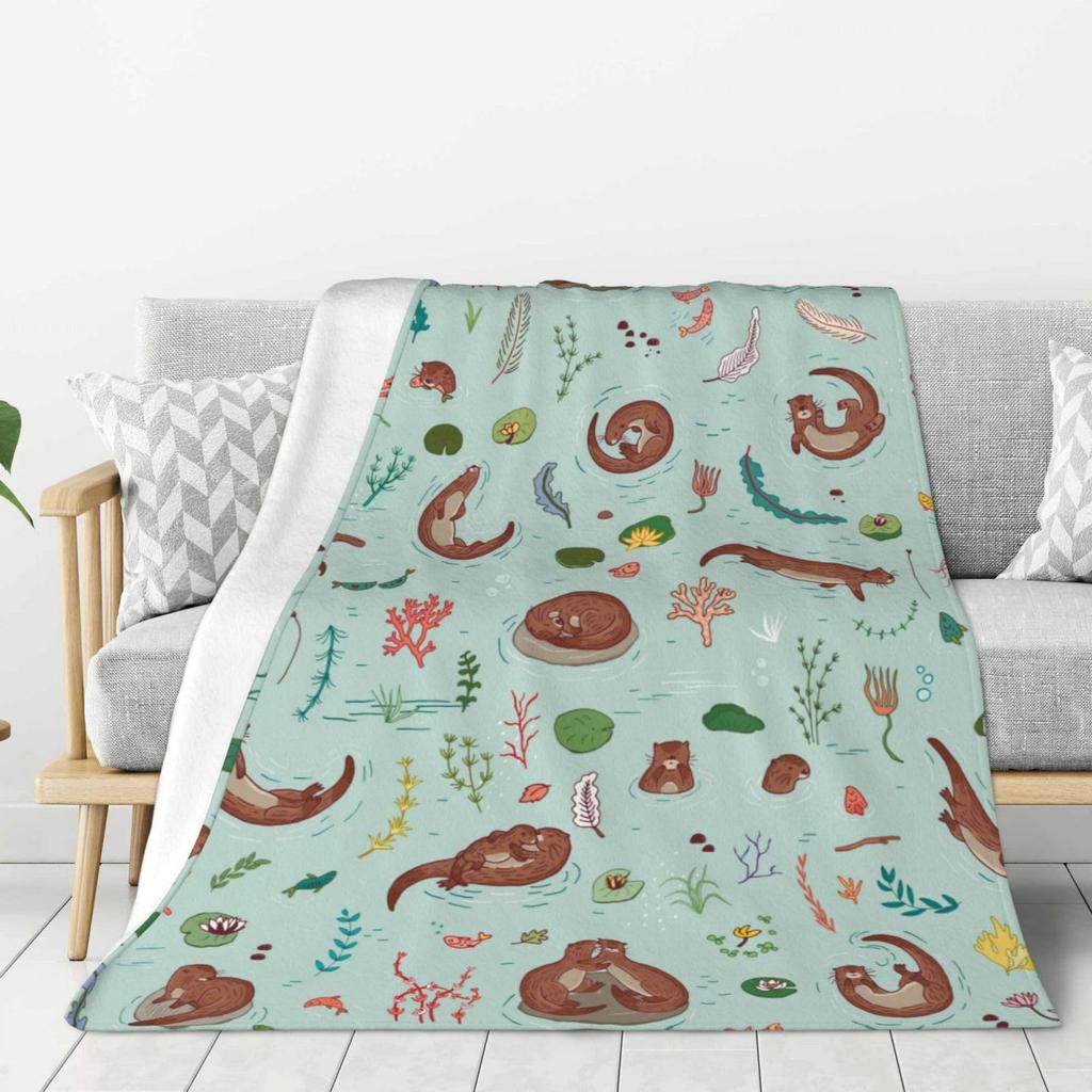 Cartoon Sea Lazy Flannel Blanket Sofa Bedroom Cute Decorative Blanket Portable Lunch Break Blanket
