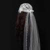 Pearl Beaded Bride Long Veil with Flower Applique Veil Photography Sheer Tulles