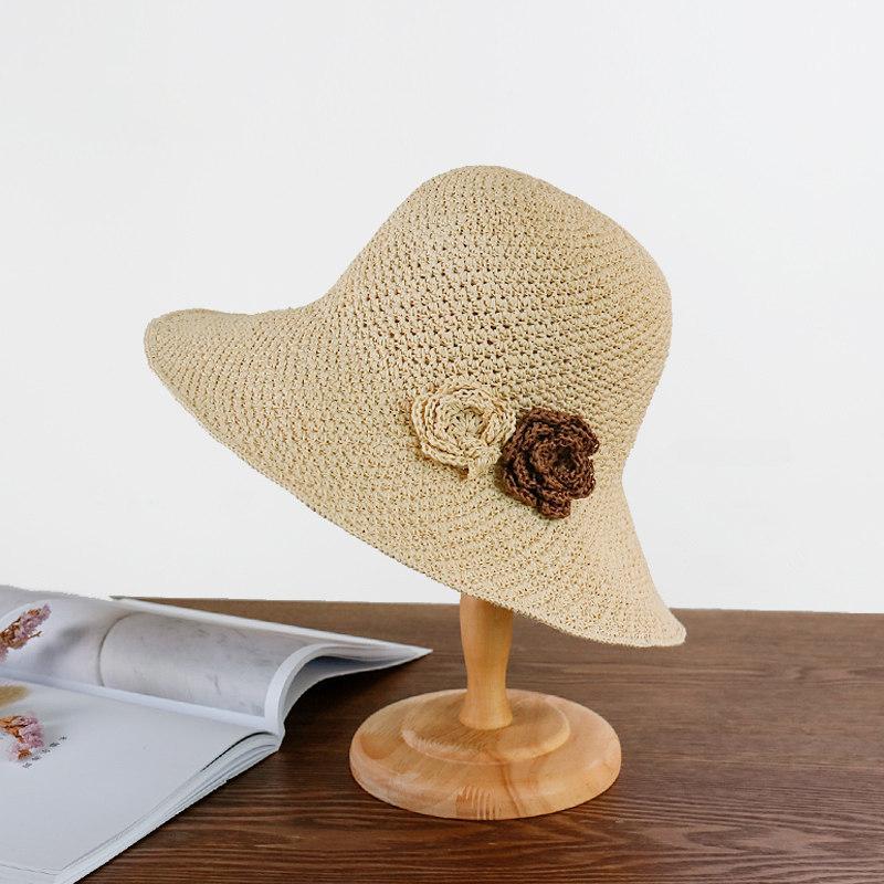 2024 Summer New Solid Floppy Straw Hats for Women Flower Accessories Ladies Summer Beach Sun Caps Panama Style Hat Bucket Hat