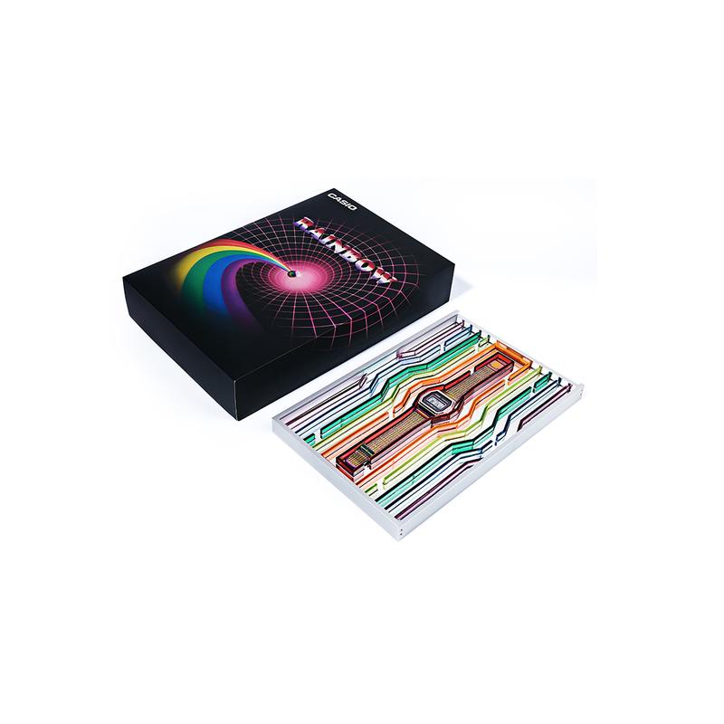 Casio Serie VINTAGE-quadrato retrò metallo piccolo quadrato orologio sportivo colore arcobaleno movimento al quarzo acciaio inossidabile cinturino in tessuto giapponese A1000PRW-1PRD