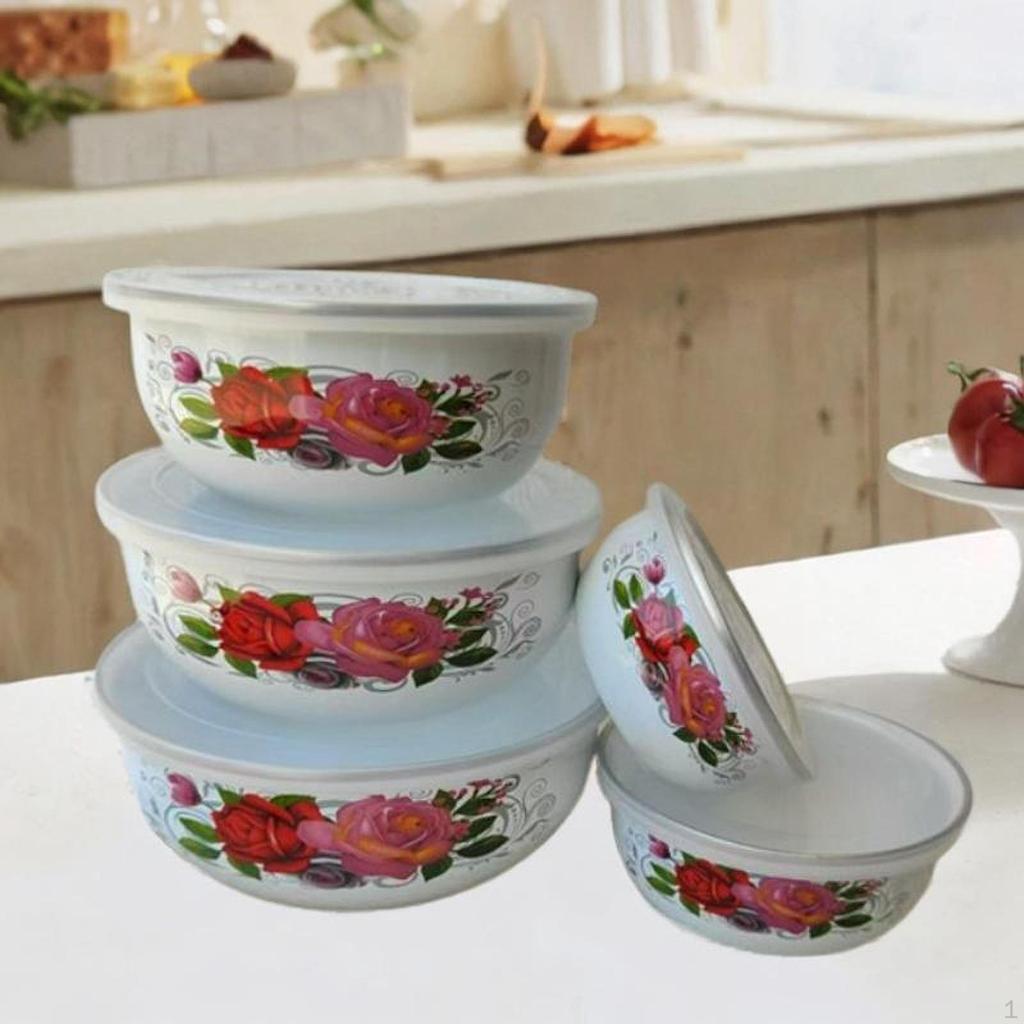 5 Enamel Bowls for Fruits And Salad Set