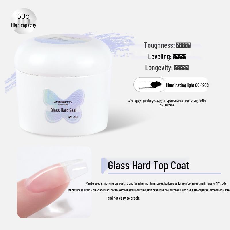 50ml High-Capacity Gel: Hard No-Wipe Top Coat, UV Builder, Extension Base, Diamond Glue for Press-On Nails