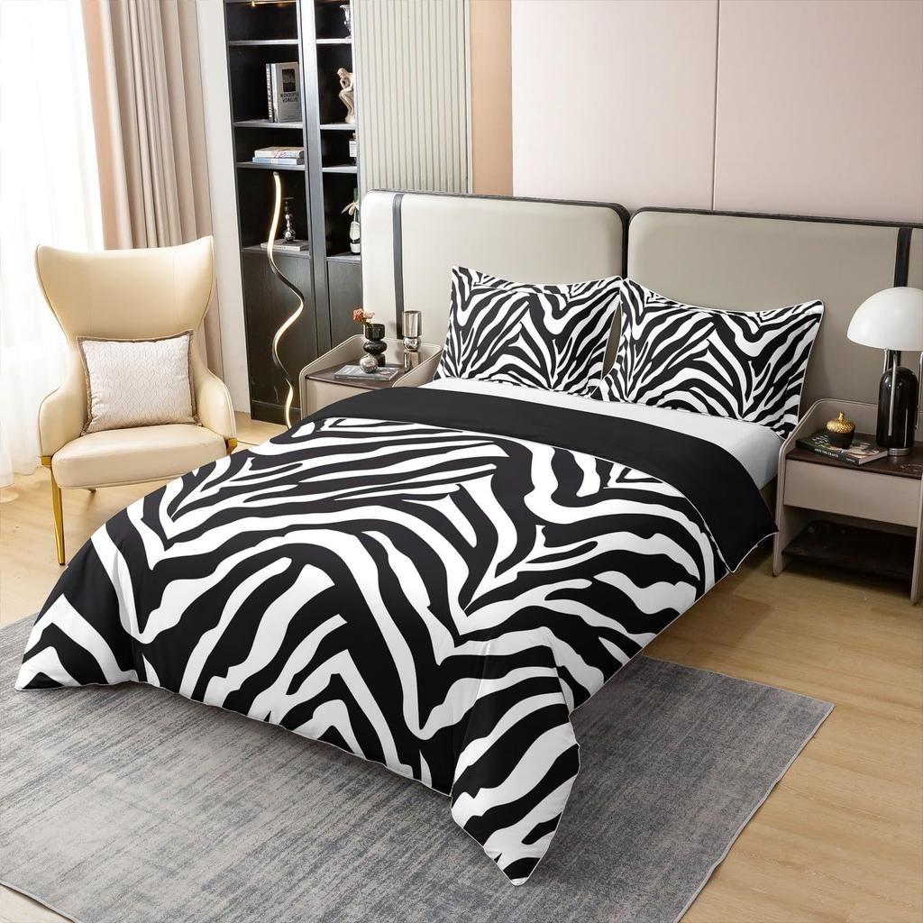 Zebra Striped Quilt Cover Black And White Geometric Bedding Duvet Cover Set Wild Animal Three-Piece Set
