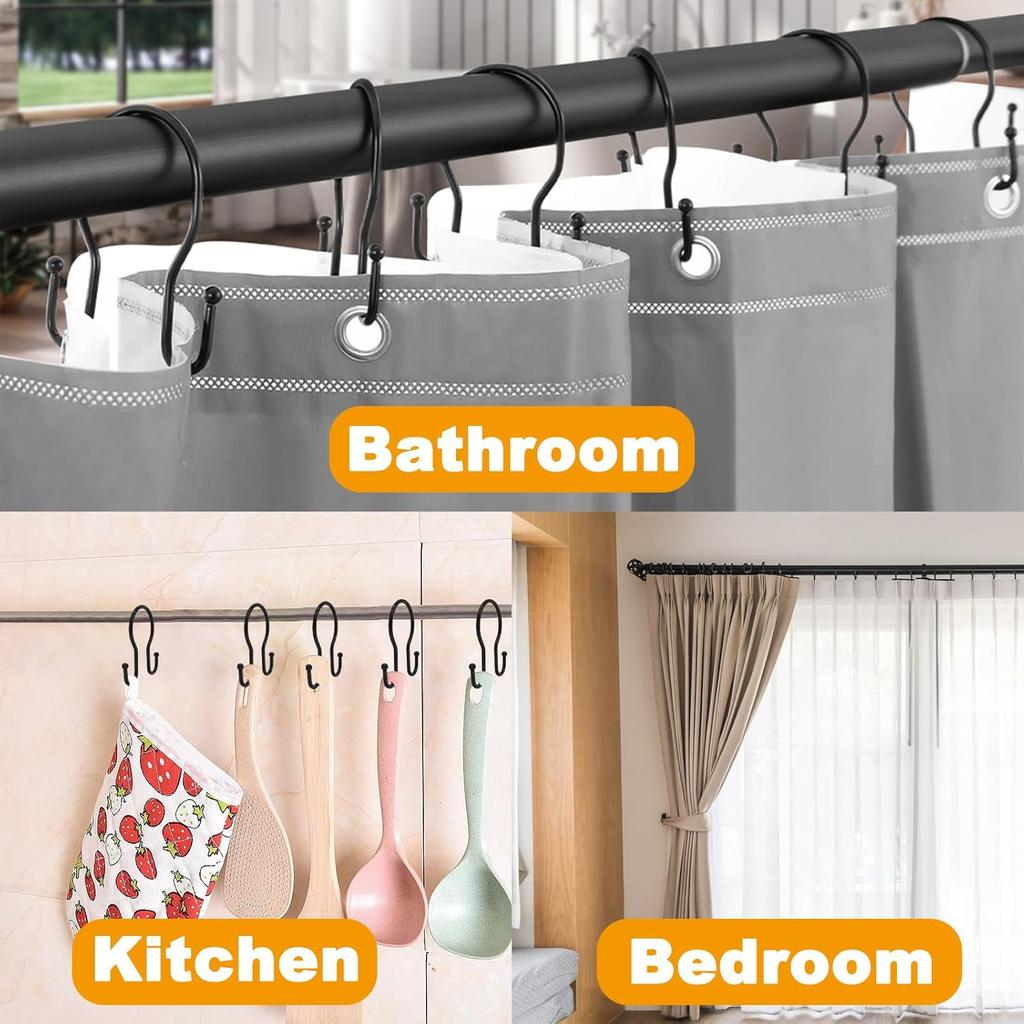 Double Shower Curtain Hooks Rings,24 Pcs Rustproof Metal Shower Hooks for Shower Curtain,Glide Smoothly Double Shower Rings for Curtain,Shower