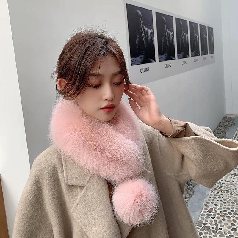Luxury Velvet Texture Winter Outdoor Warm Scarf Solid Color Soft Faux Fur Collar Thickened Neck Scarf For Women