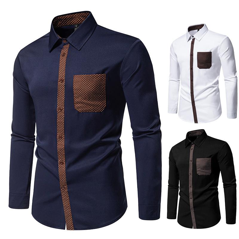 Casual Long-sleeved Shirt Men's Triangular Collar Contrasting Long-sleeved Shirt