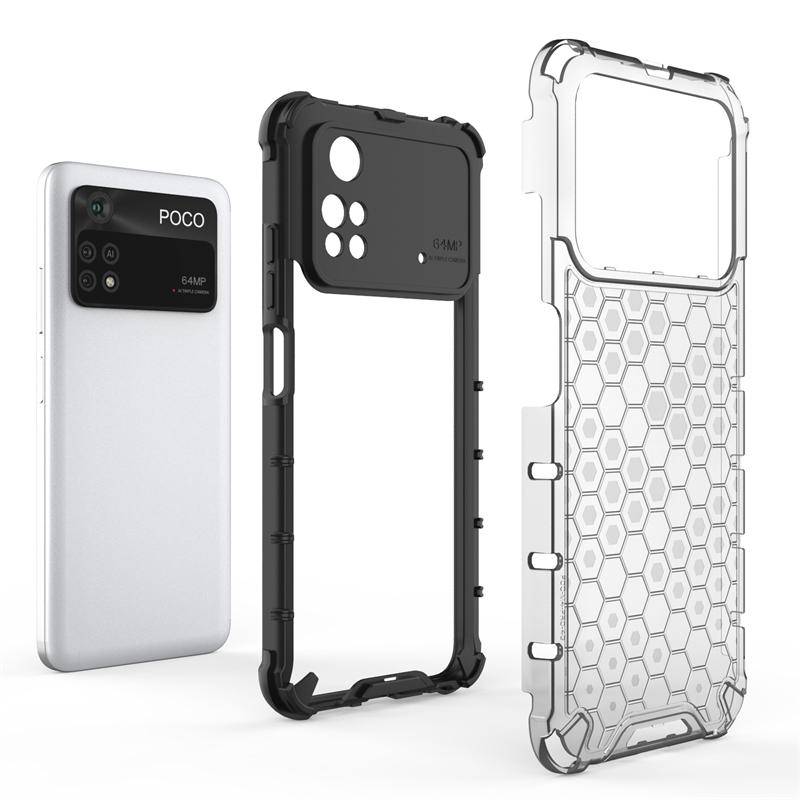 Shockproof Transparent Case For Xiaomi Poco M4 Pro 4G Honeycomb Armor Clear Case For Poco M4 Pro Case Cover For Poco M4 Pro 4G