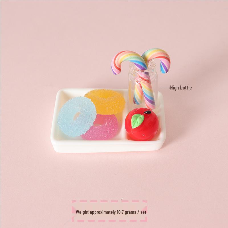 Dollhouse Mini Christmas Decorations: Miniature Food, Apples, Doughnuts, Plates, and Ornaments.