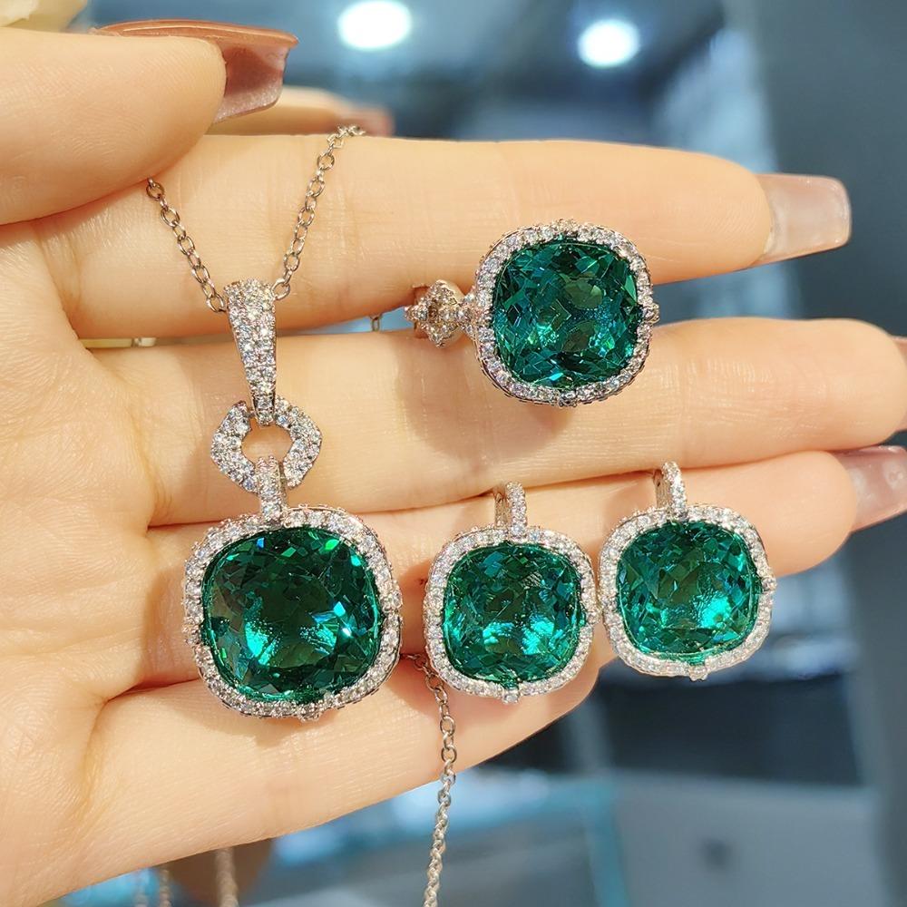 Women Jewelry Set with 15ct Paraiba Pendant Fanta Ring Violet Yellow Diamond Earrings