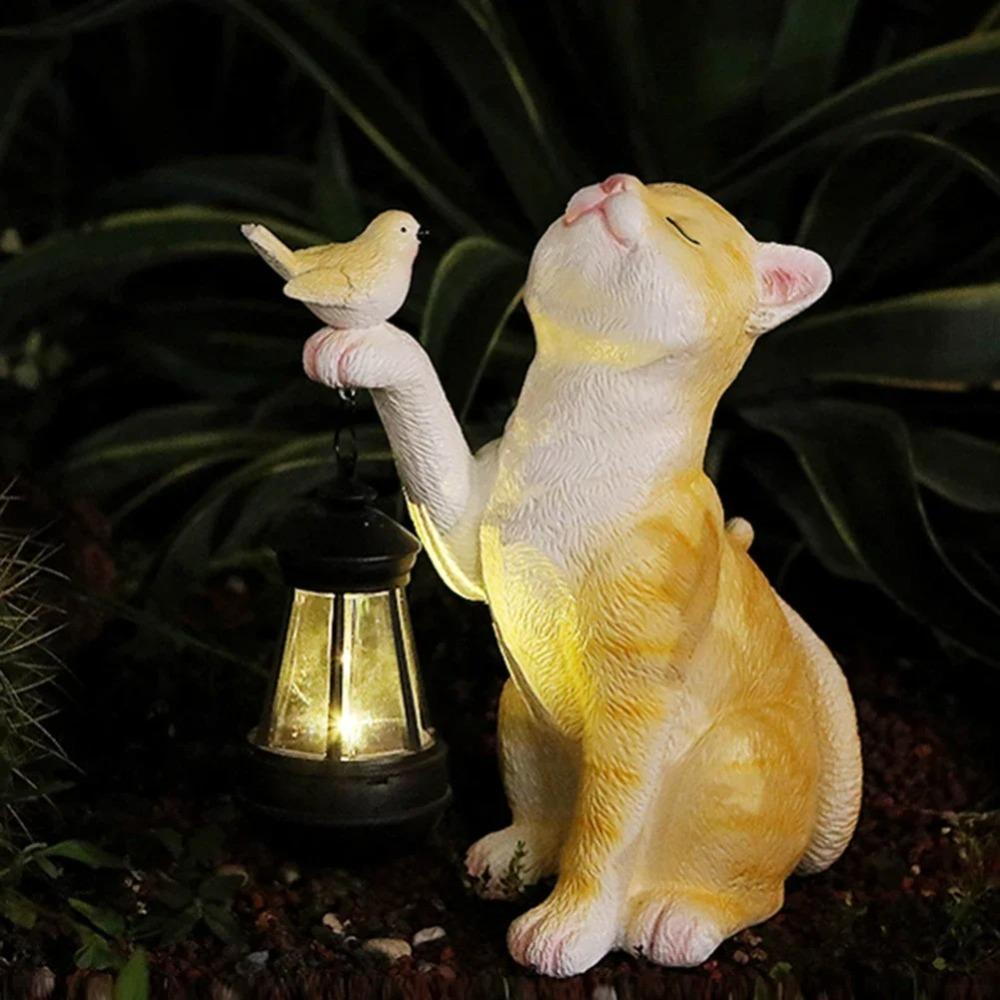 Resin Resin Cat Figurines Cute Solar Animal Lamp Garden Yard Figurines Decor