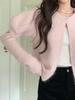 Korean Fashion Knit Sweater with Long Sleeves and Arm Set of Cardigan and Short Sleeve Korean Short [KOREARU] Women's Covers, Bolero, Knitwear,