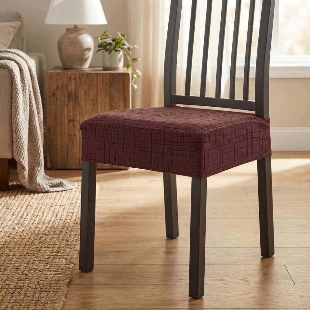 Jacquard Fabric Dining Chair Covers Solid Color Stretch Chair Cushion Covers Anti-Slip Dust-Proof Chair Seat Protector
