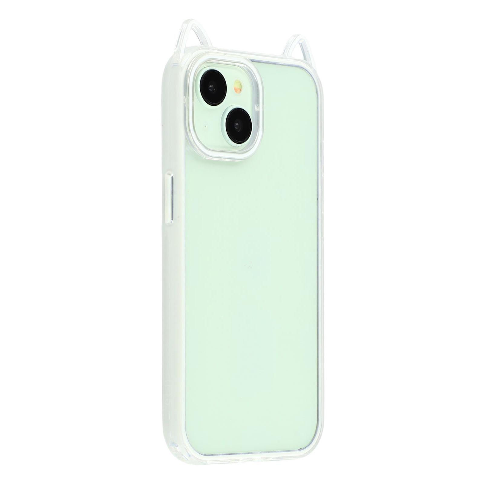 

For iPhone 13 Case Cat Ear Design TPU+Acrylic Clear Phone Back Cover Beige