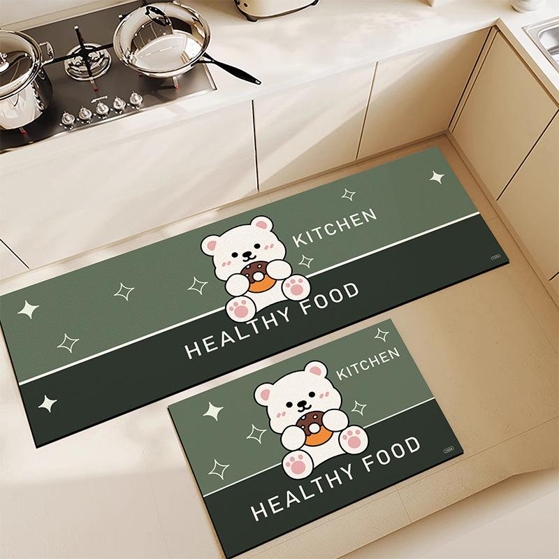 Mata podłogowa do kuchni z ziemi okrzemkowej, kreskówkowa, urocza, odporna na zabrudzenia, antypoślizgowa, domowa, szybkoschnąca mata pod stopy, zestaw dwuczęściowy, mata podłogowa chłonna wodę