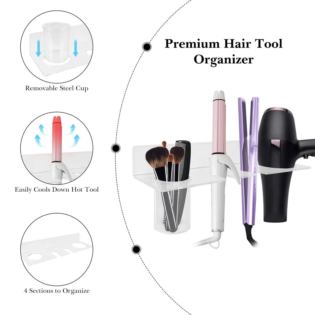 Linkidea Blow Dryer Acrylic Hair Dryer Stand with Storage Multifunctional Hair Dryer Rack for Dyson Hair Curling and Hair Straighteners Wall-Mounted