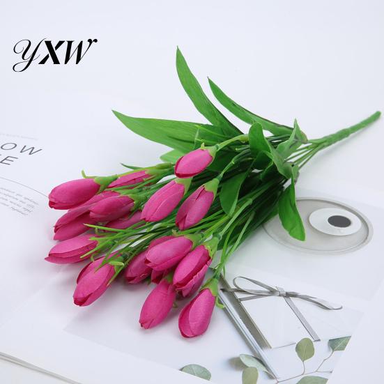 Fake Flower 1 Bouquet Artificial Realistic Colorfast 21 Heads Vivid Tulip Wedding Favors Faux