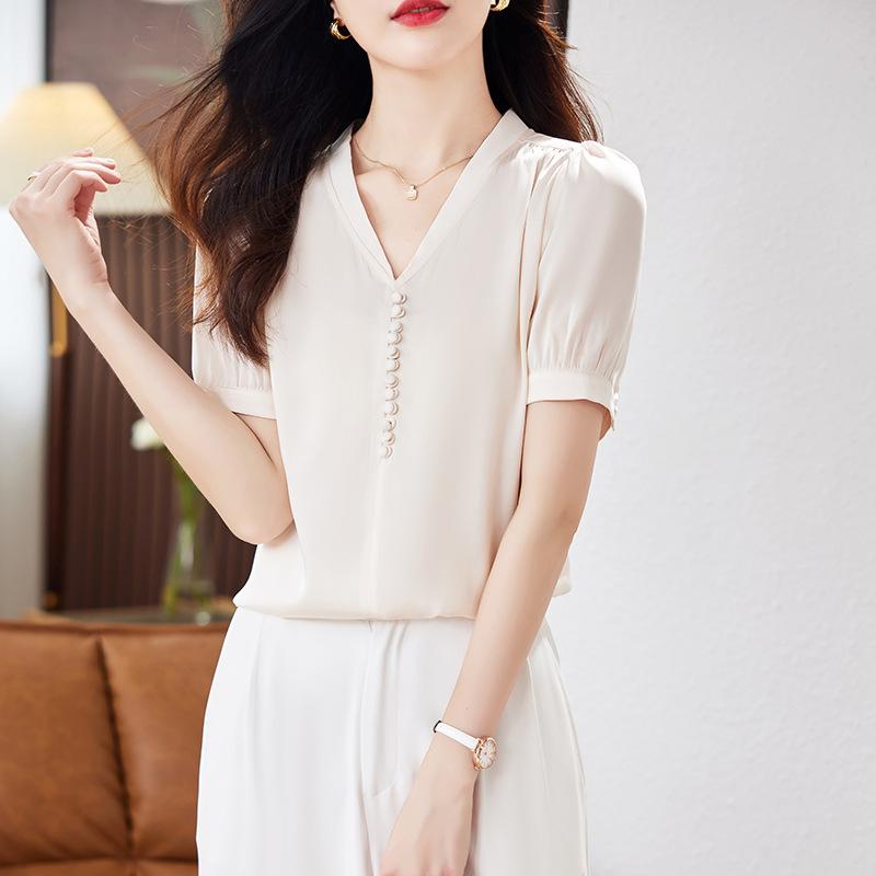 

Шелковый топ женский летний новый однотонный свободный и тонкий темпераментный шелковый топ M