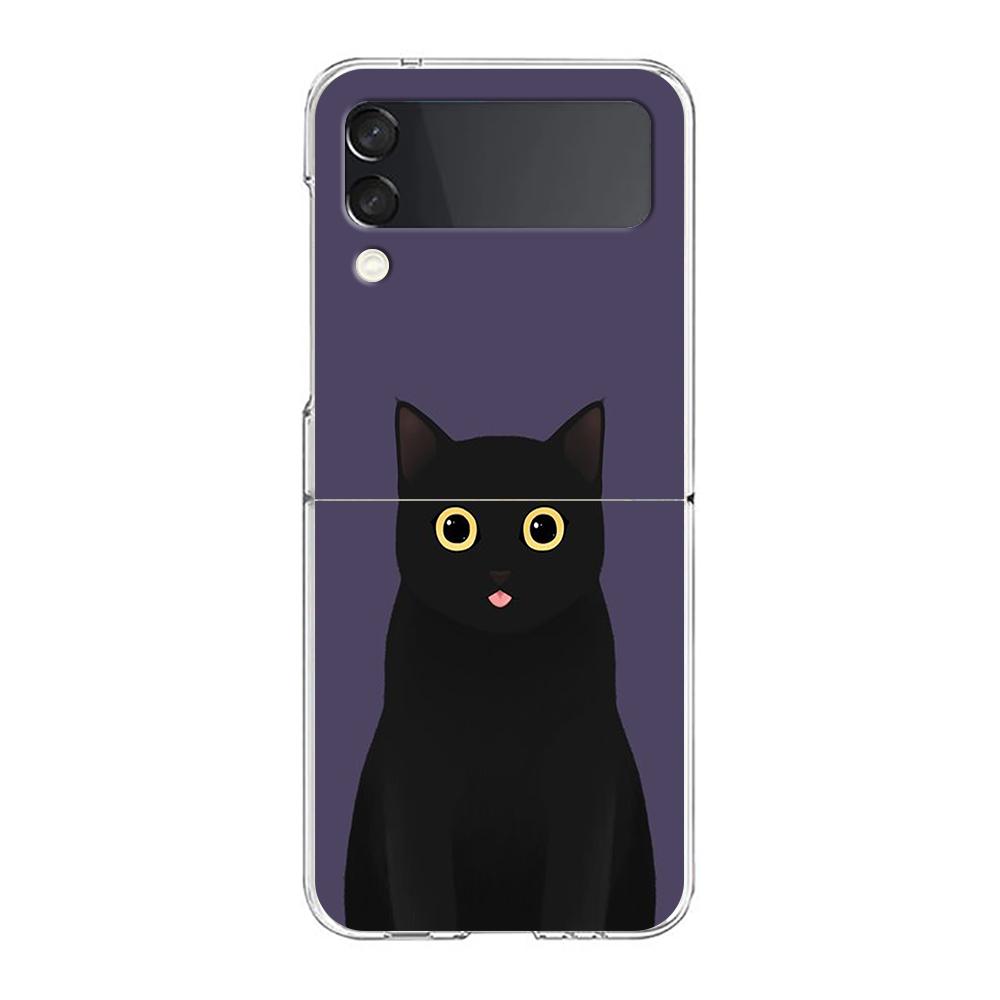 Cat Cute Kitten Cartoon For Samsung Galaxy Z Flip 3 4 5 Hard Folding Clear PC Phone Case For Samsung Z Flip3 Back Cover Bumper