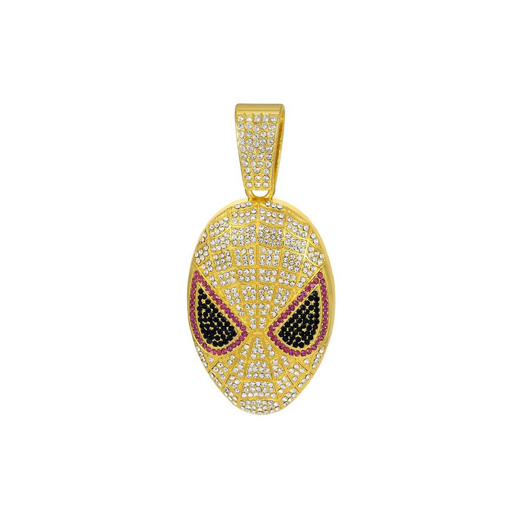European & American Rhinestone Spider-Man Alien Mask Cuban Necklace - Anime Hip Hop Jewelry