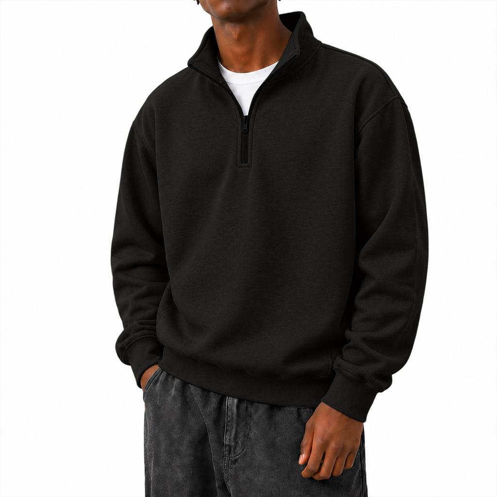 Men's Stand Collar Quarter-Zip Long Sleeve Pullover Sweatshirt Casual Loose Fit for Everyday Wear