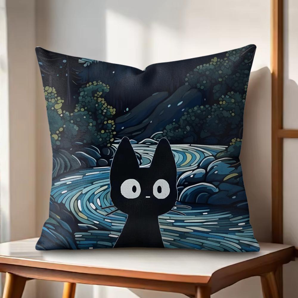Classic Black Cat Cushion Cover Natural Linen Organic Fabric DoubleSided Printing Couch Pillow Covers Home Decor