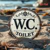 Vintage WC Toilet Sign. Round Aluminum Plaque with Floral Design for Farmhouse or Cafe.