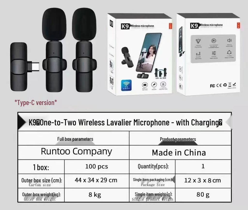 K9 Lavalier Wireless Microphone Duo for Mobile Streaming & Smart Noise Cancelling Audio Recording