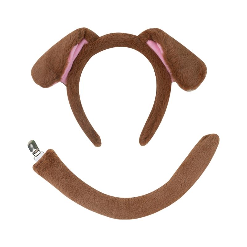 Dog Tail with Dog Ear Headband Nose Tail Skirt Bowtie Halloween Dog Costume for Children Teen Adult Cosplay