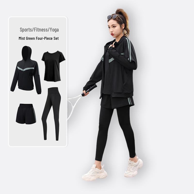 Plus Size Yoga Fitness Suit: Tummy Control Slimming, Loose-Fit, Five-Piece Set for Running and Gym, fits up to 200 lbs.